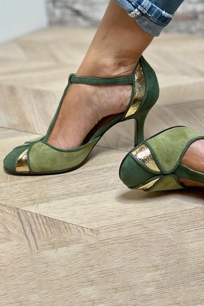 Alona™ | Patchwork Pumps with T-Strap and Closed Toe
