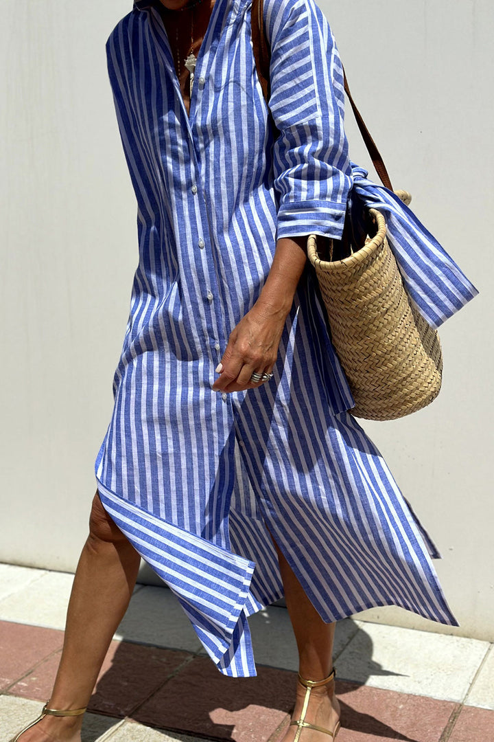 Elizia™ | Elegant Striped Shirt Dress