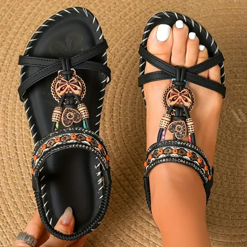 Milano™ | Elegant Floral Sandals with Rhinestone Butterfly