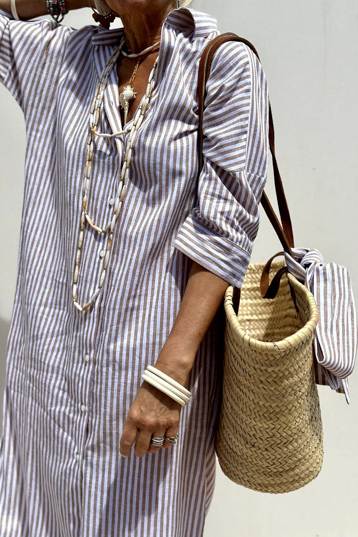 Elizia™ | Elegant Striped Shirt Dress