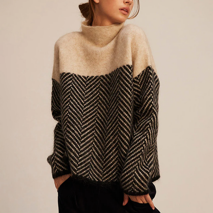 Herringbone Pattern Turtleneck Sweater