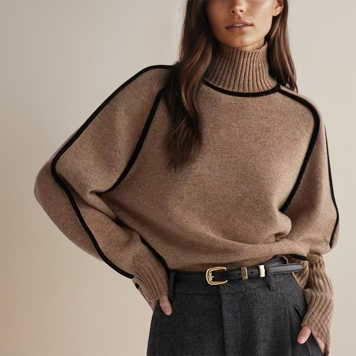 Bi-color Turtleneck Knitted Sweater