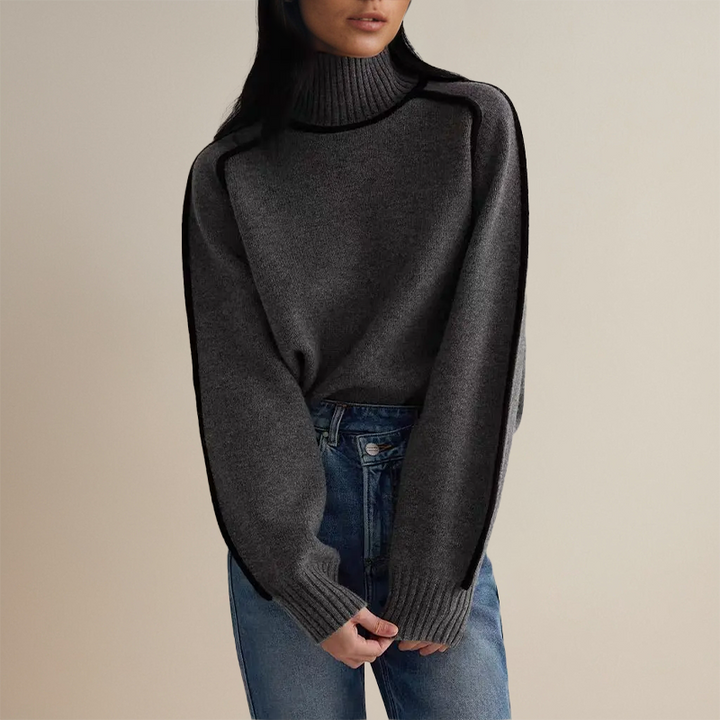Bi-color Turtleneck Knitted Sweater