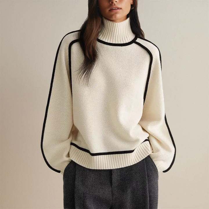 Bi-color Turtleneck Knitted Sweater