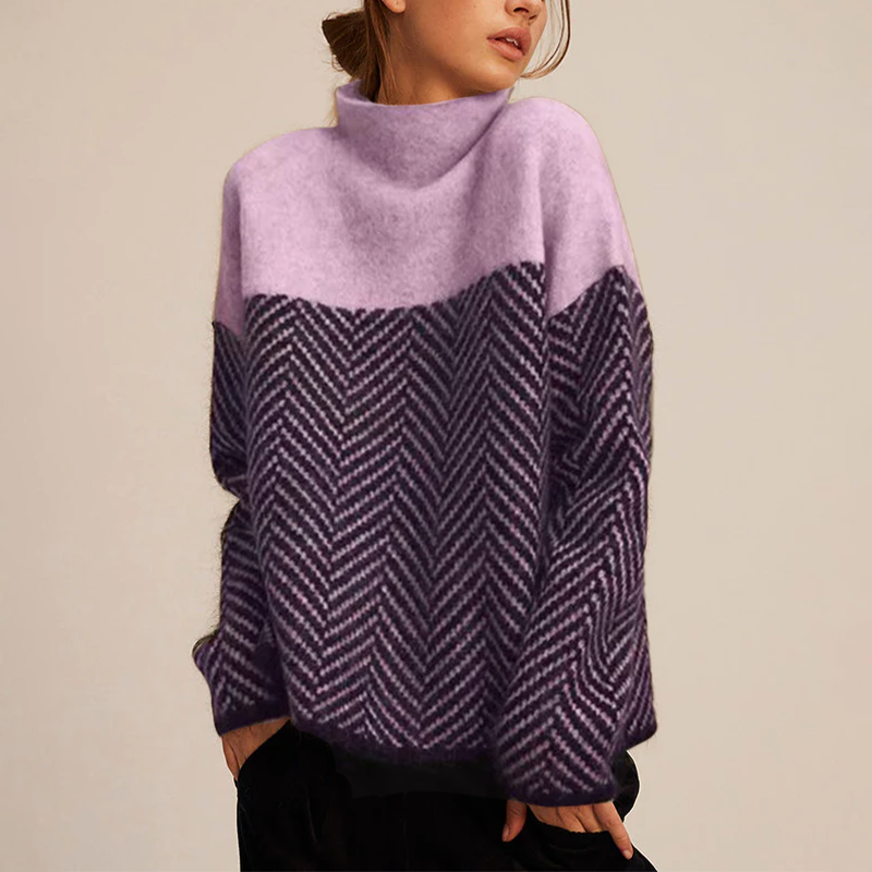 Herringbone Pattern Turtleneck Sweater