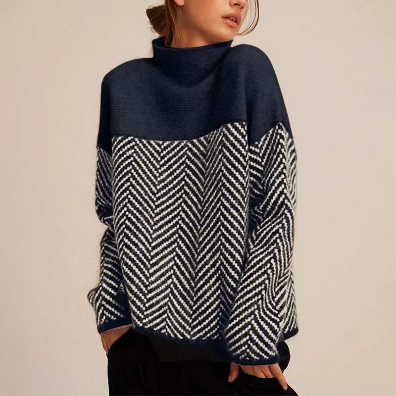 Herringbone Pattern Turtleneck Sweater