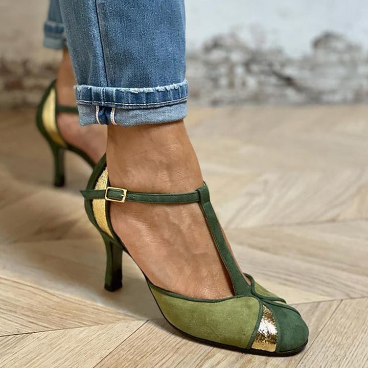 Alona™ | Patchwork Pumps with T-Strap and Closed Toe