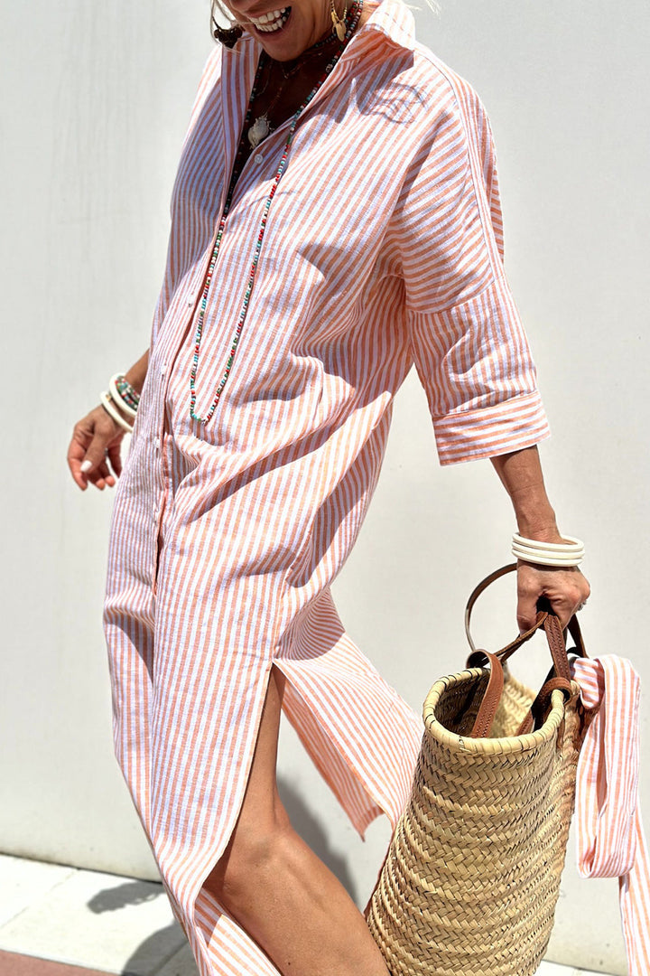 Elizia™ | Elegant Striped Shirt Dress
