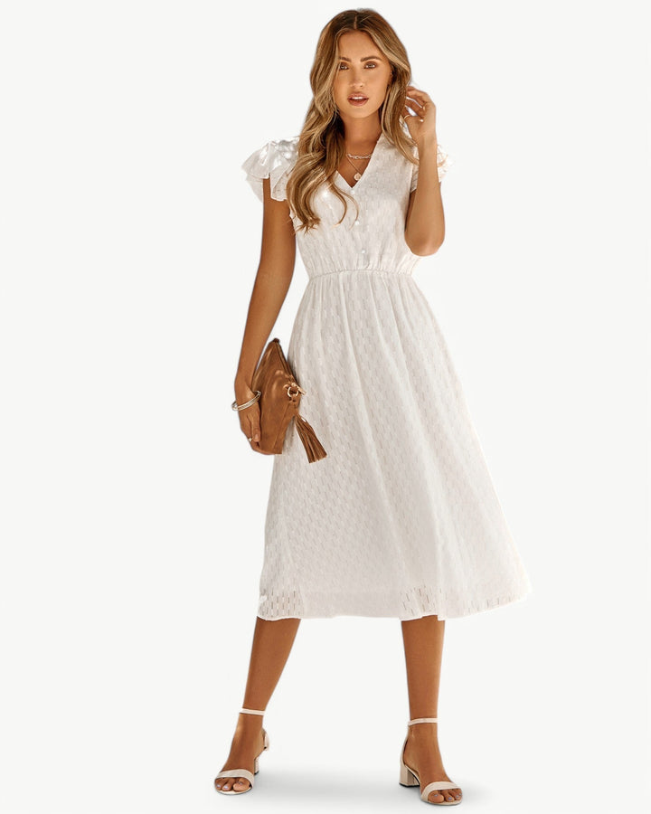 Alra™ | Midi Dress with V-Neck and Ruffle Sleeves
