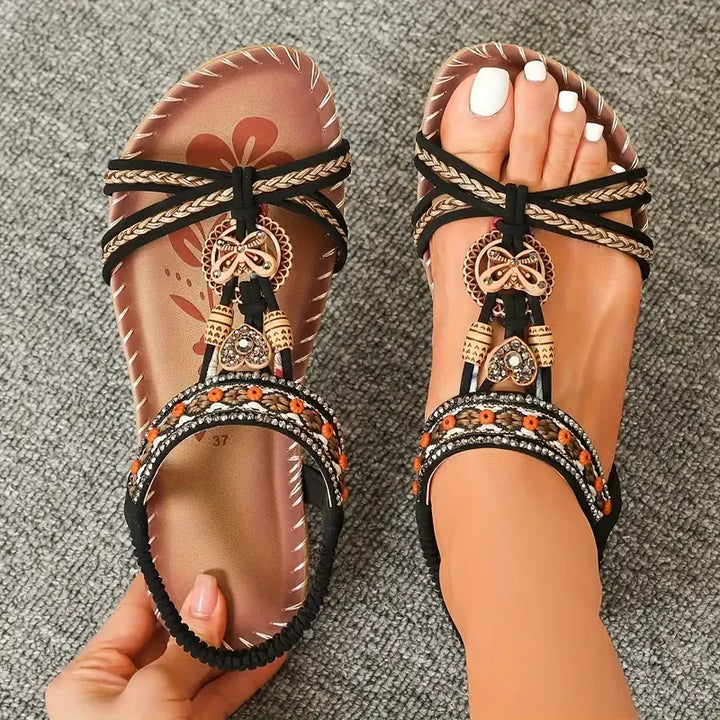 Milano™ | Elegant Floral Sandals with Rhinestone Butterfly