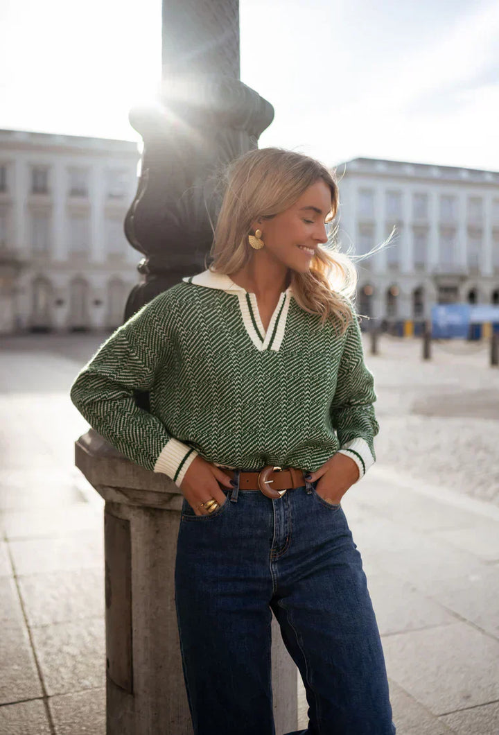 Evony™ | Green V-Neck Sweater