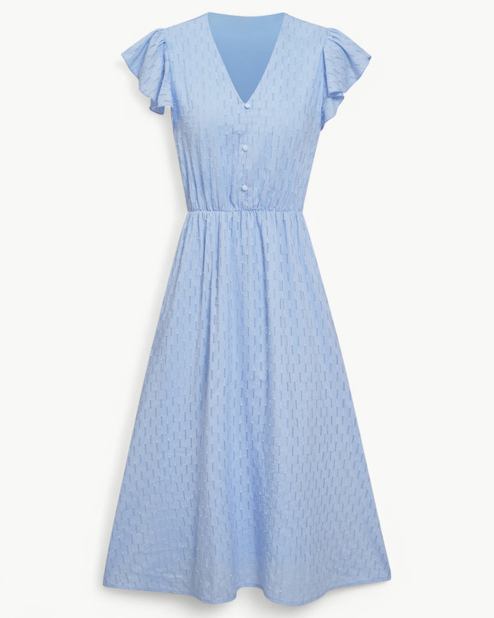 Alra™ | Midi Dress with V-Neck and Ruffle Sleeves