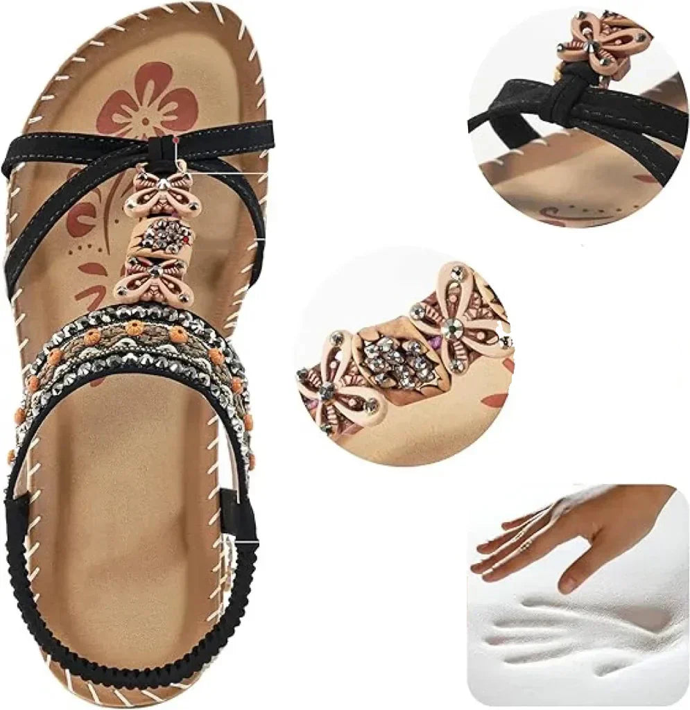 Milano™ | Elegant Floral Sandals with Rhinestone Butterfly