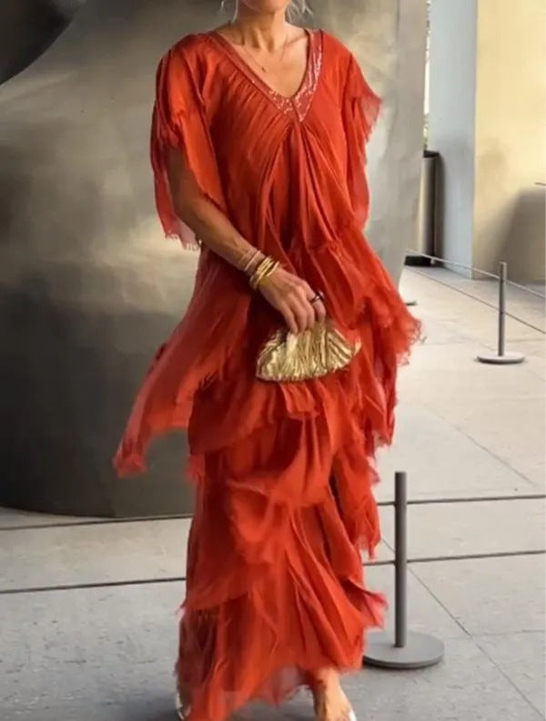 Elegant Ruffled Long Dress