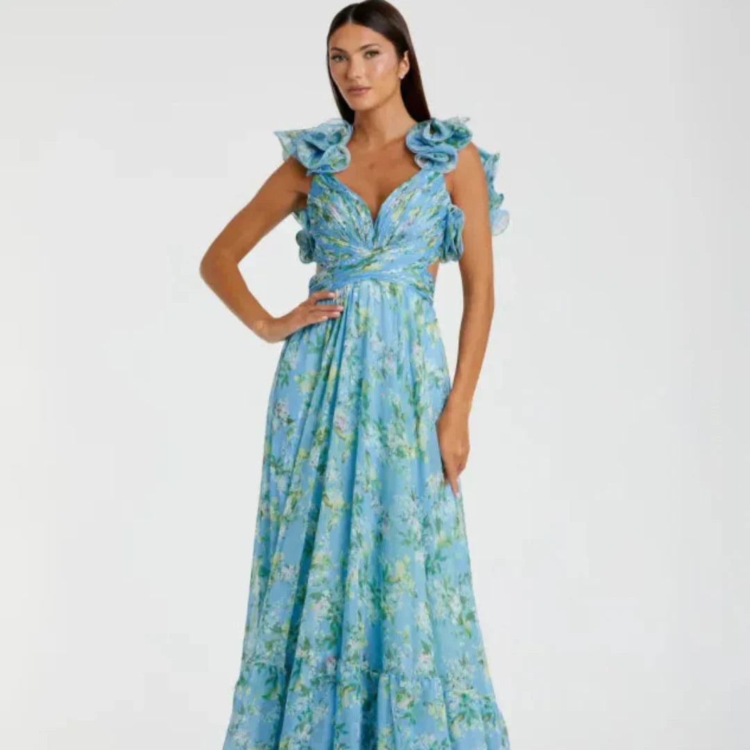 Alvara™ | Long Dress with Floral Print and Open Back