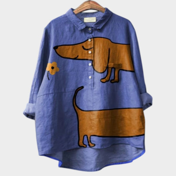 Mirea™ | Oversized Dog‑Print Shirt for Everyday Comfort