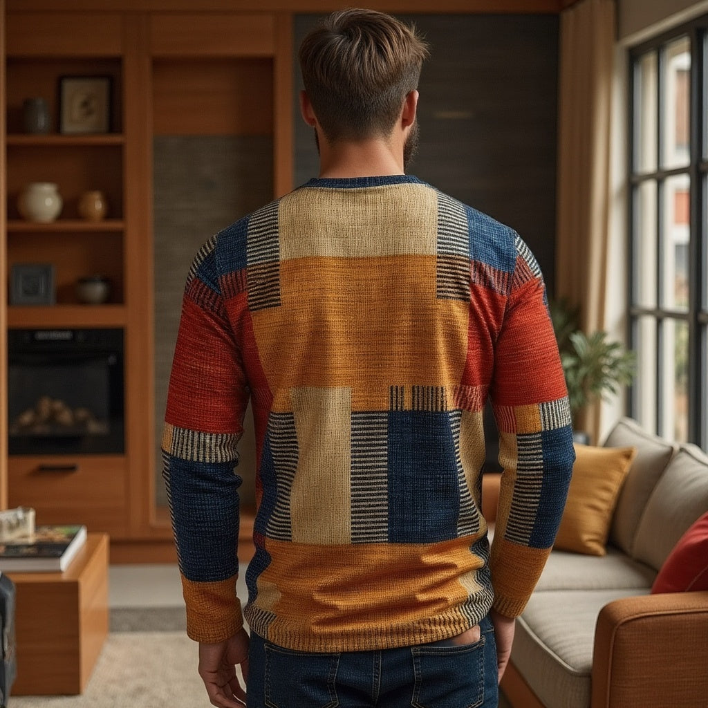Cashmere and Wool Patchwork Print Sweater