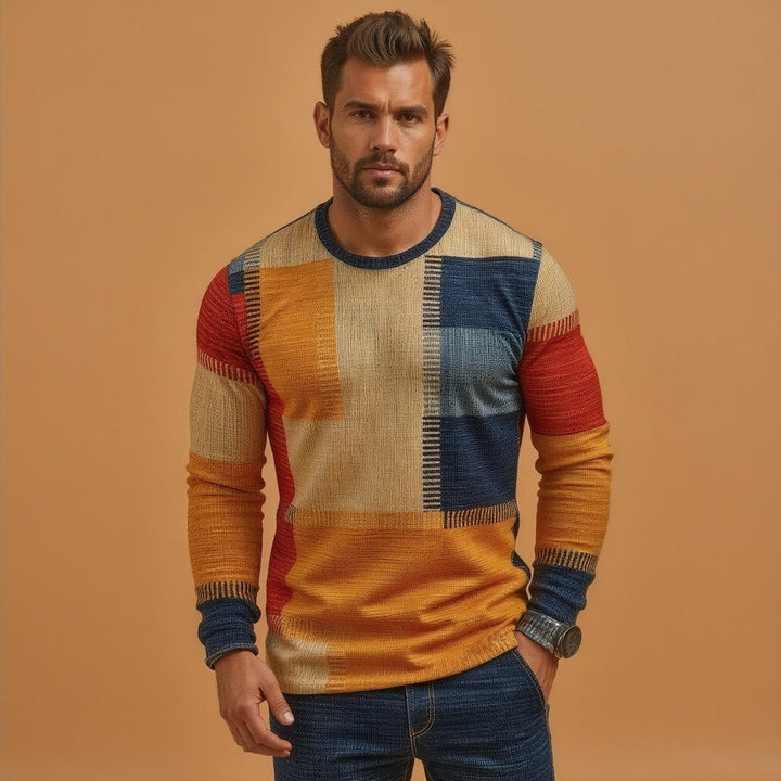 Cashmere and Wool Patchwork Print Sweater