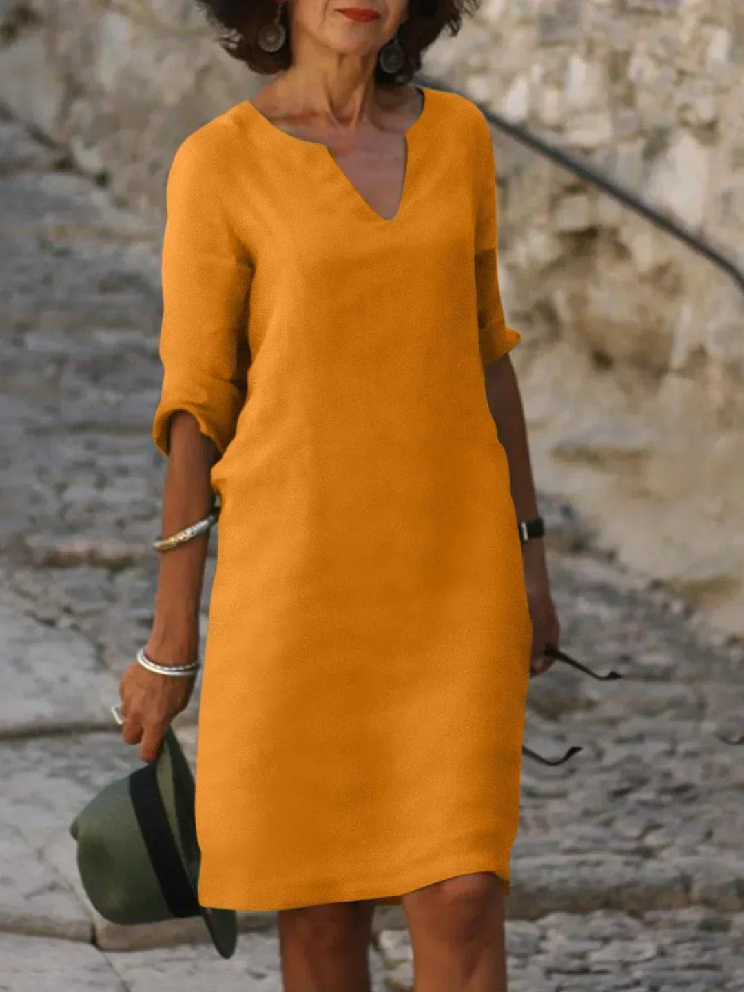 Anyae™ | V-Neck Dress with Tummy-Concealing Design