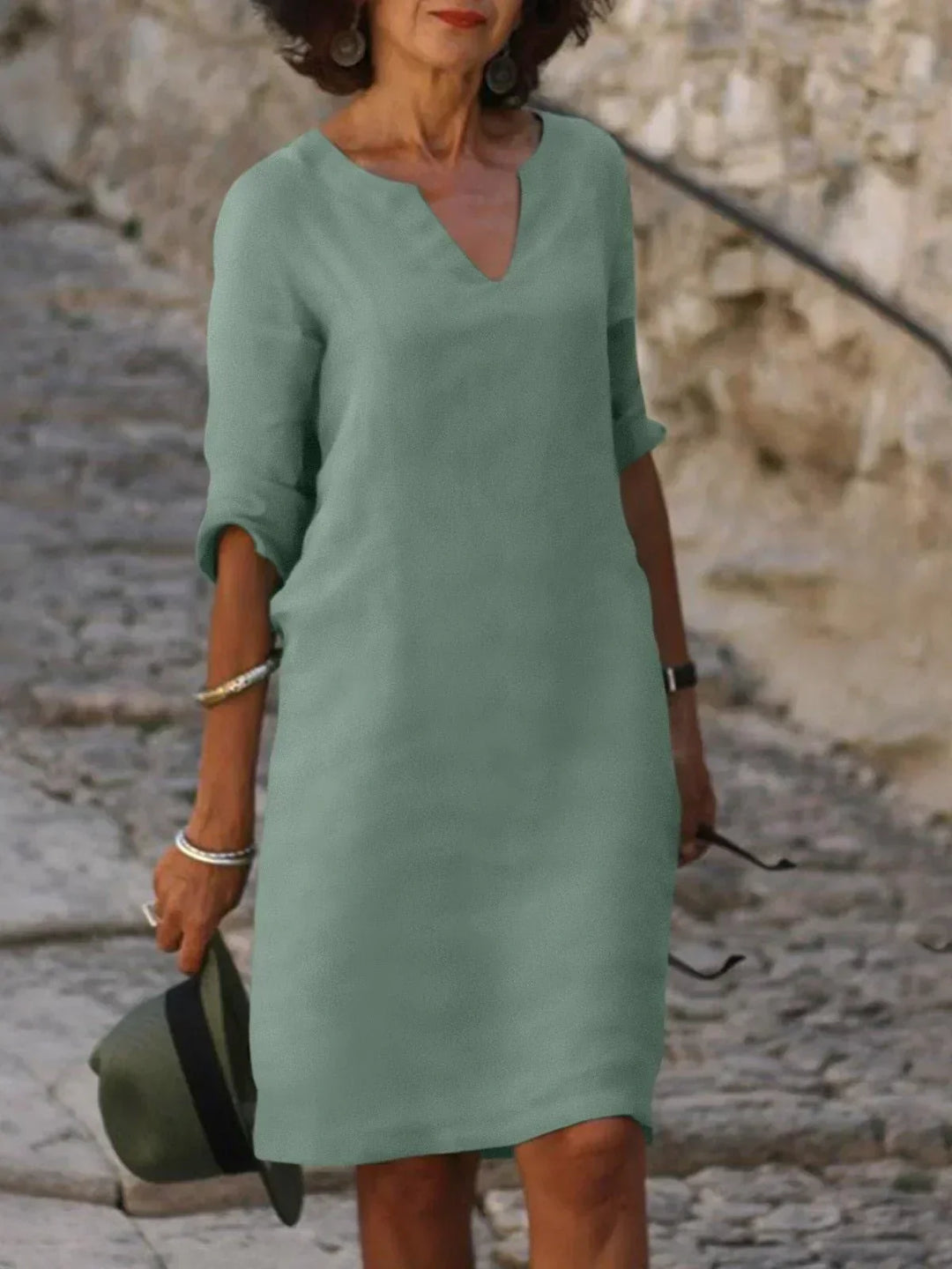 Anyae™ | V-Neck Dress with Tummy-Concealing Design